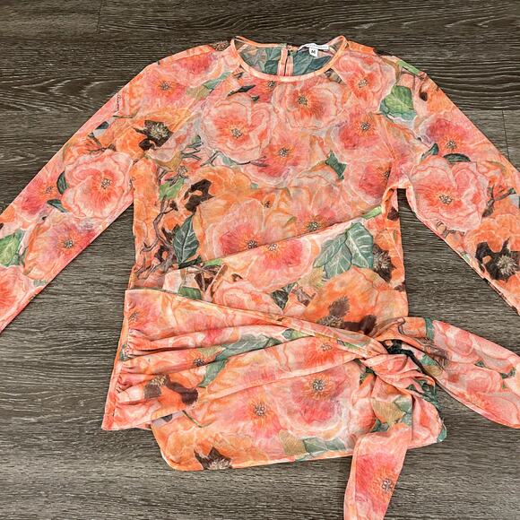 Ala Von Auersperg Mesh Top Taj Floral Print Sheer Long Sleeve Tie Waist Pink M - Picture 16 of 16
